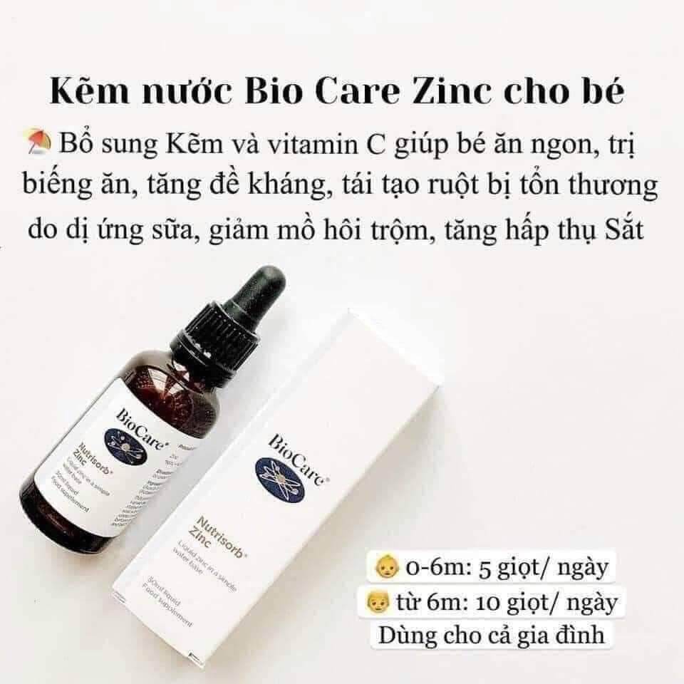 Kẽm nước BioCare Nutrisorb ZinC + sắt nước BioCare Nutrisorb Iron Anh tăng cường đề kháng cho trẻ từ 1 tháng tuổi
