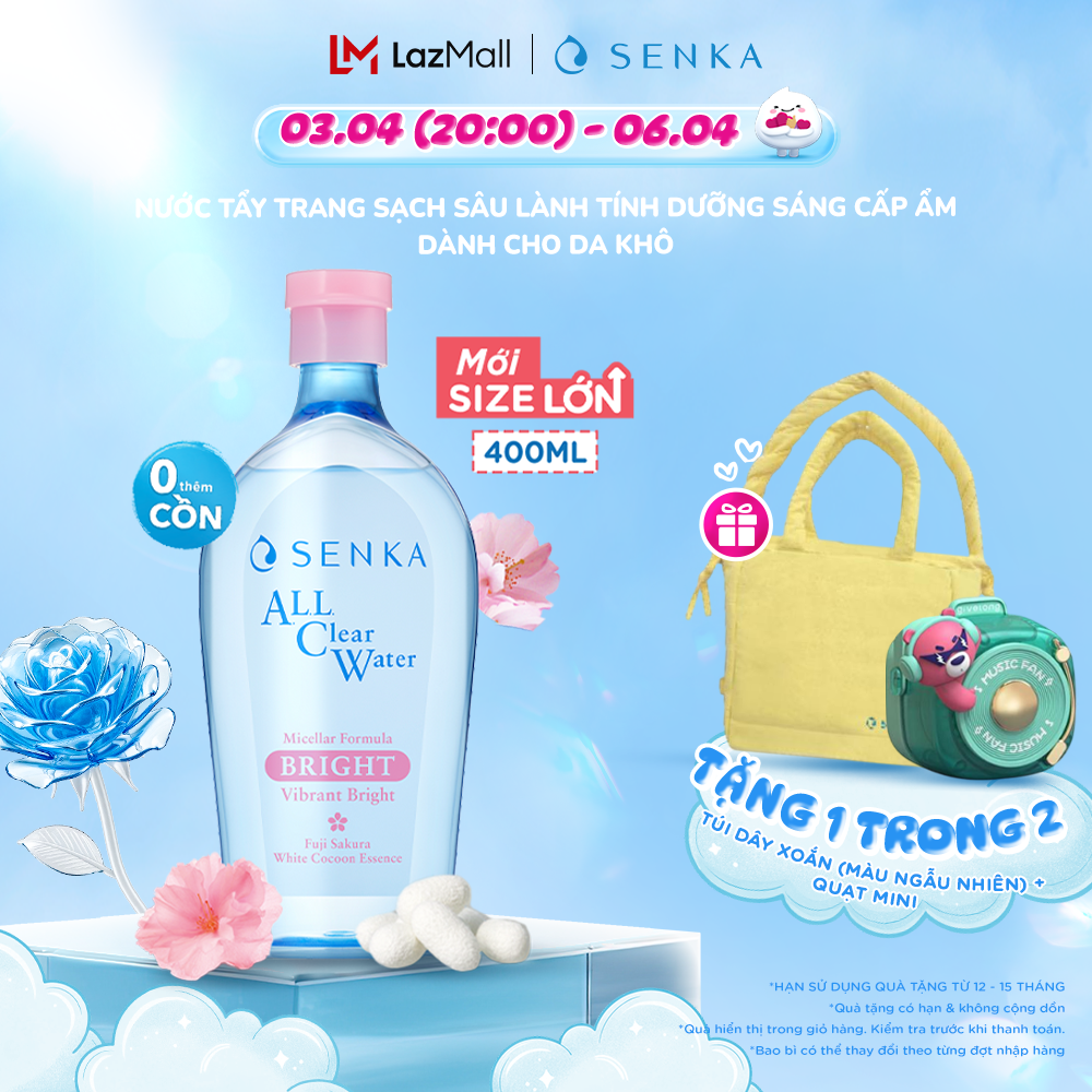 Nước tẩy trang micellar dưỡng sáng cấp ẩm SENKA A.L.L. CLEAR WATER MICELLAR FORMULA BRIGHT N 400ML