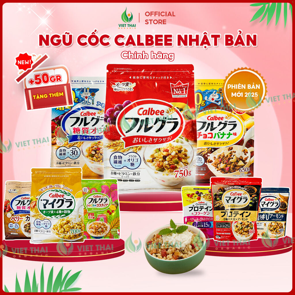 [ĐỦ VỊ] Ngũ cốc Calbee MỚI Giảm Cân Ăn Kiêng Nhật Bản mix hoa quả trái cây sữa chua dùng ăn sáng (Việt Thái Organic)