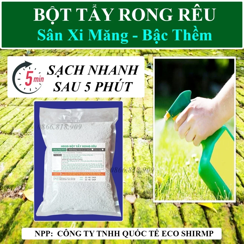 Túi 1 Kg Bột Tẩy Rong Rêu Sân Xi Măng Bậc Thềm Vĩa Hè 100