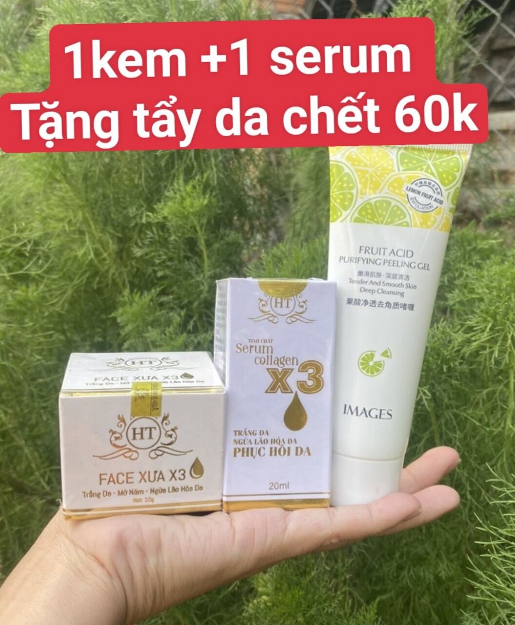 Combo kem face nhỏ +serum x3 hà thịtăng 1 tẩy da chet 60k