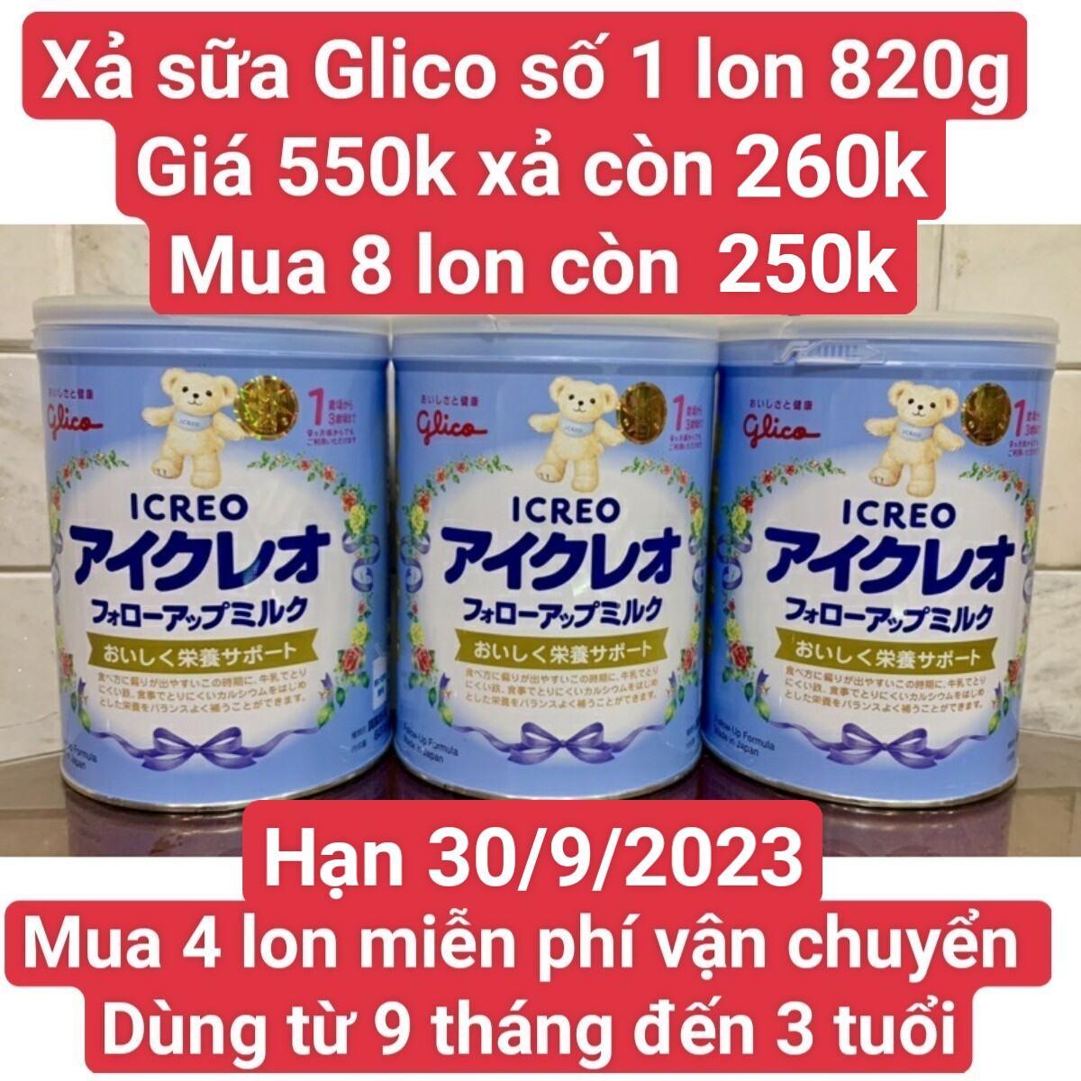 Sữa glico số 1 hạn 30 9 2023 của Nhật Bản lon 820g