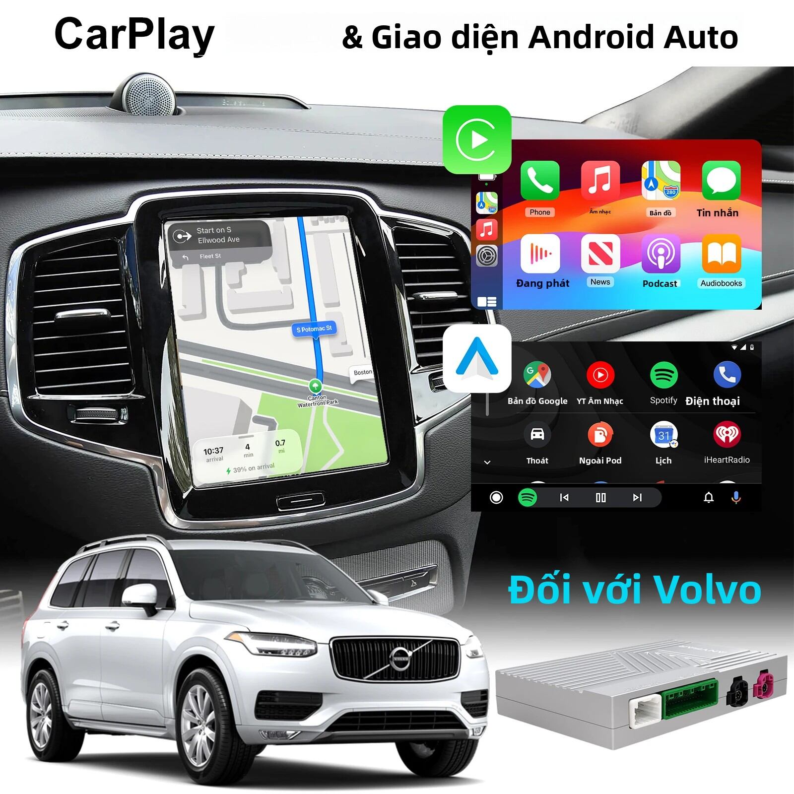 Bộ Giải Mã CarPlay Không Dây Và Android Auto Cho Volvo V60 V90 S60 XC40 XC60 XC90 S90 2018-2025, Nâng Cấp Màn Hình Toàn Cảnh Với Điều Khiển Bằng Giọng Nói Giá 7,067,000 Đồng*Miễn phí vận chuyển