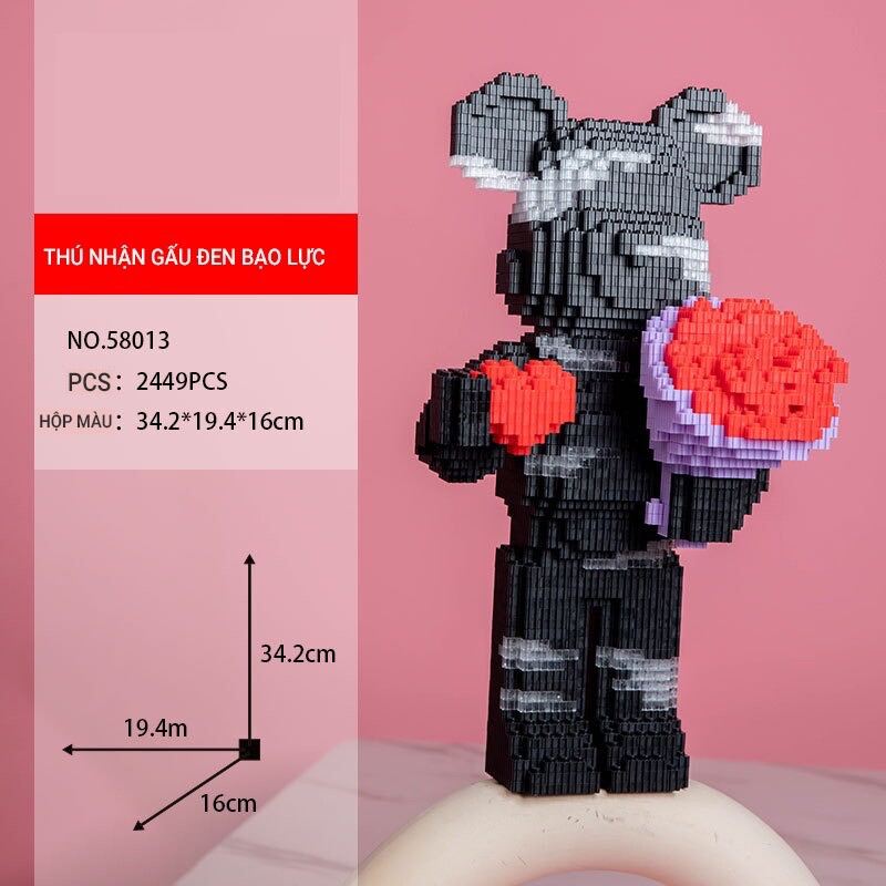 [CỠ 35CM] MÔ HÌNH LẮP RÁP BEARBRICK GẤU BẠO LỰC TÌNH YÊU CẦM TIM ÔM HOA