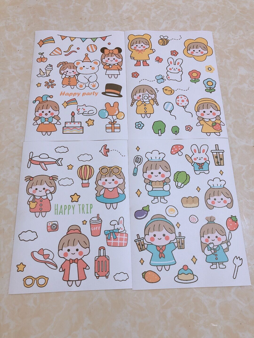 SET 4 MIẾNG HÌNH DÁN/ STICKER CUTE DỄ THƯƠNG dùng trang trí sổ vở...