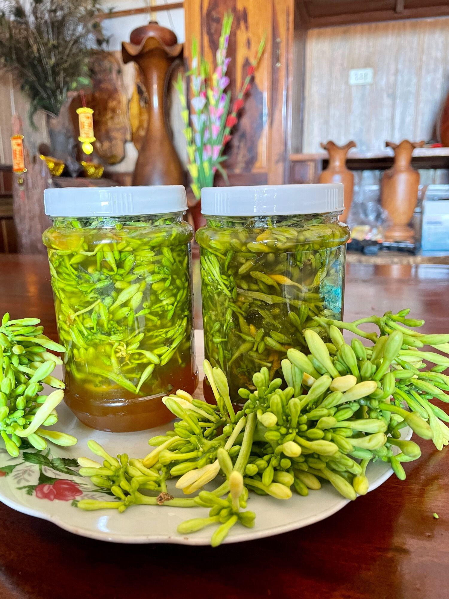 Hoa đu đủ đực tươi ngâm mật ong cape hủ 550g càng ngâm lâu hiệu quả càng cao