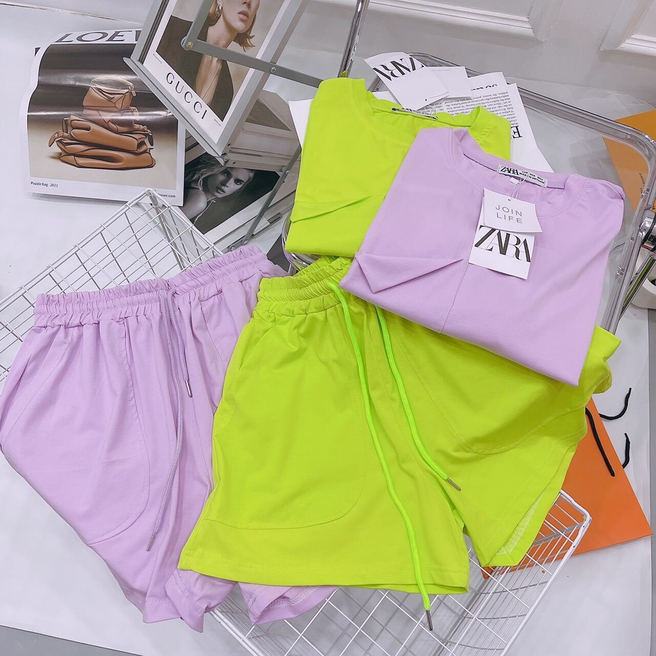 Bộ cộc nữ cotton xanh nõn trẻ trung