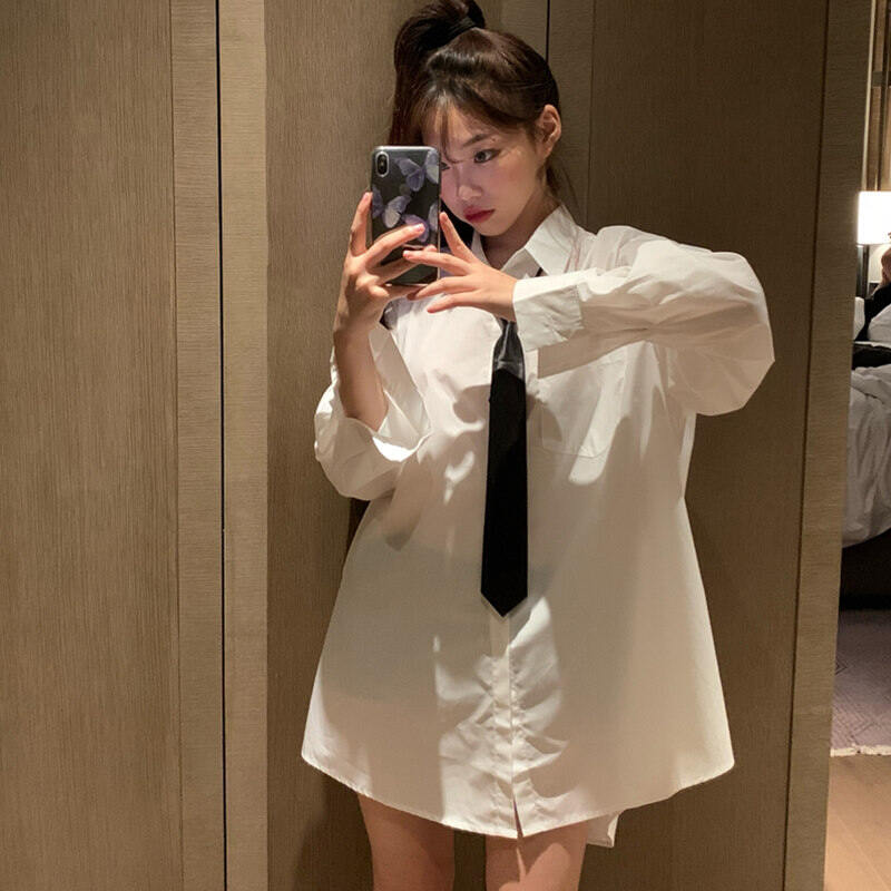 Bandisha Áo Sơ Mi Trắng Mát Cho Nữ Tay Dài Vintage Phong Cách Hồng Kông Chiều Dài Giữa Quần Áo Thườn