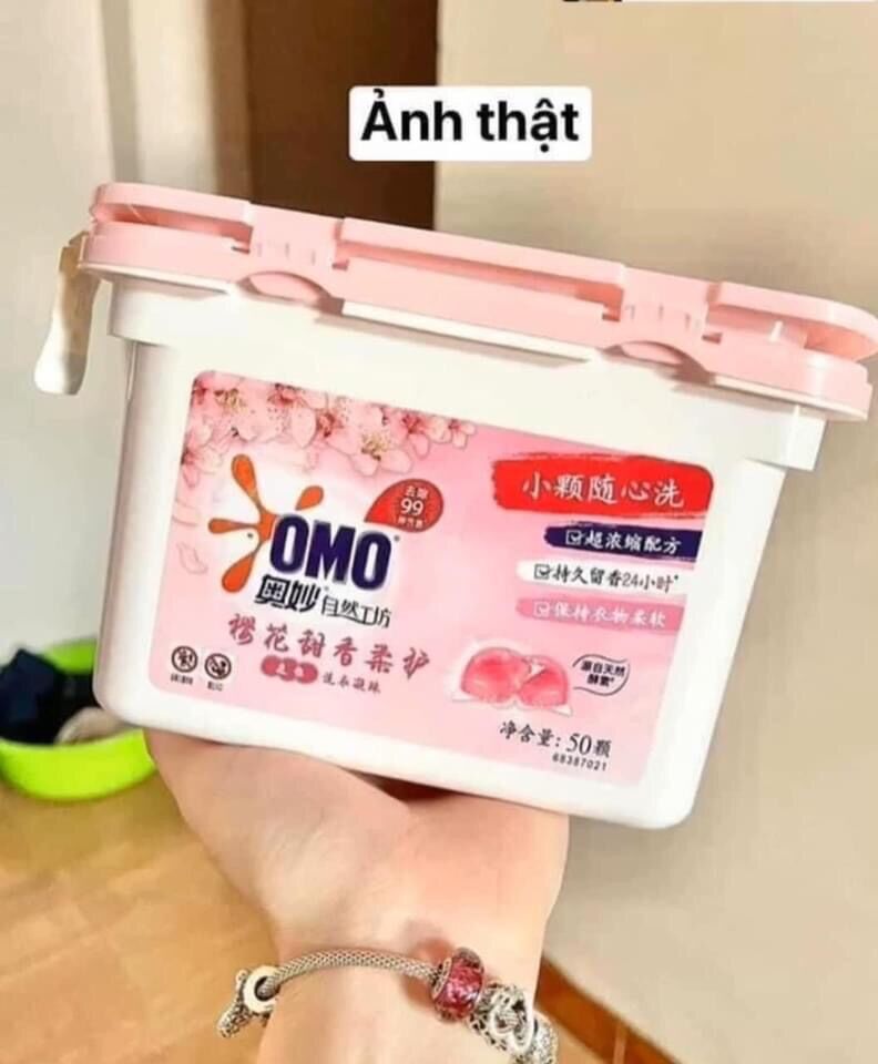 Viên giặt omo hương hoa anh đào siêu thơm siêu mềm - hộp 50 viên