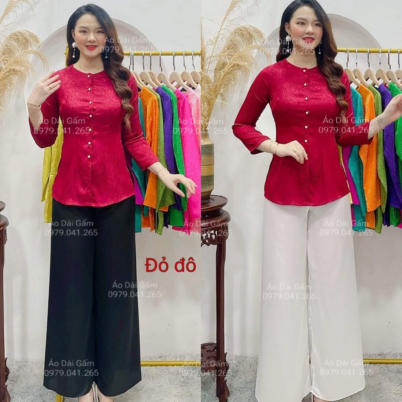 Bộ bà ba gấm lụa cổ tim 56-70kg