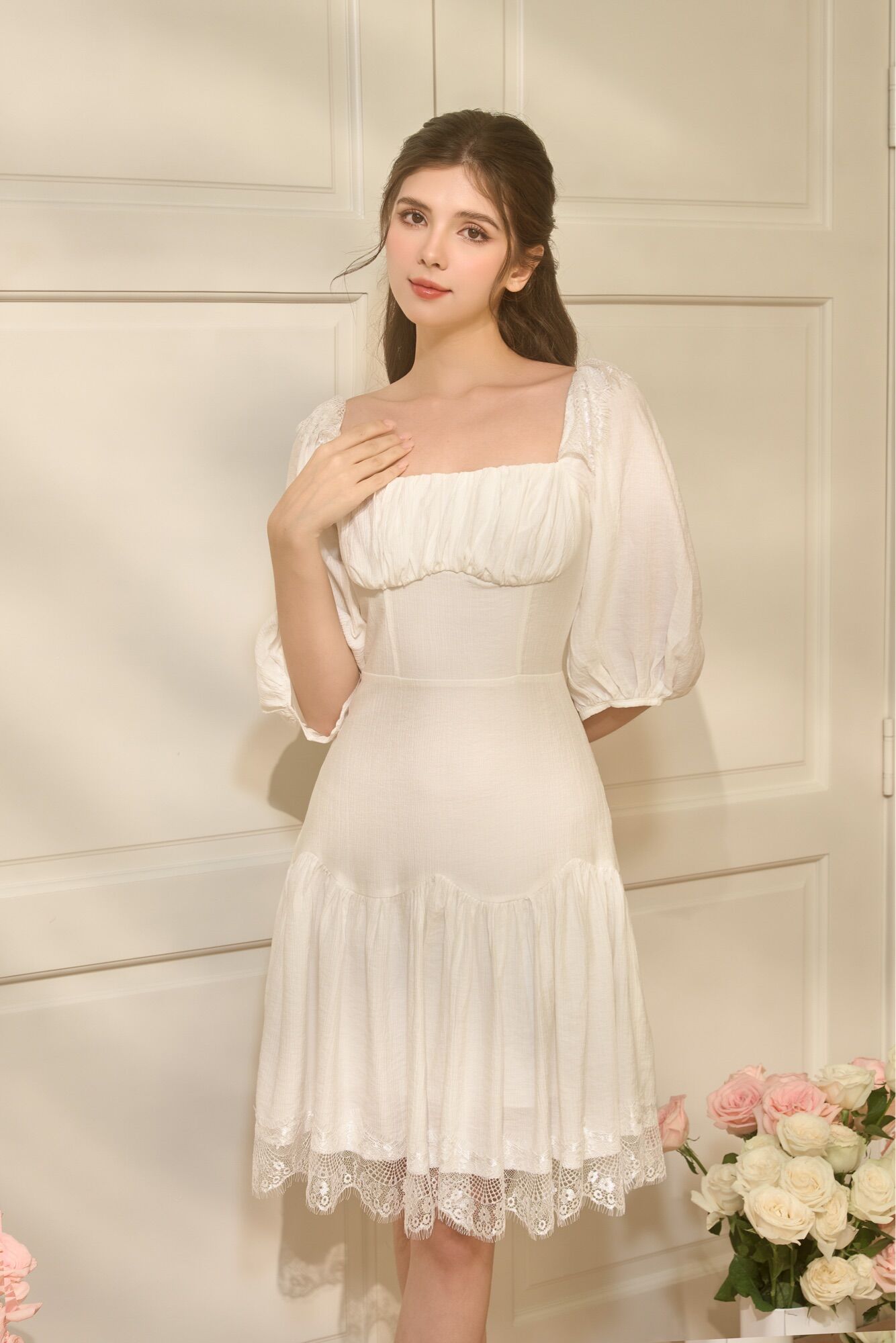 Váy đũi phối ren 2 lớp Olive dress