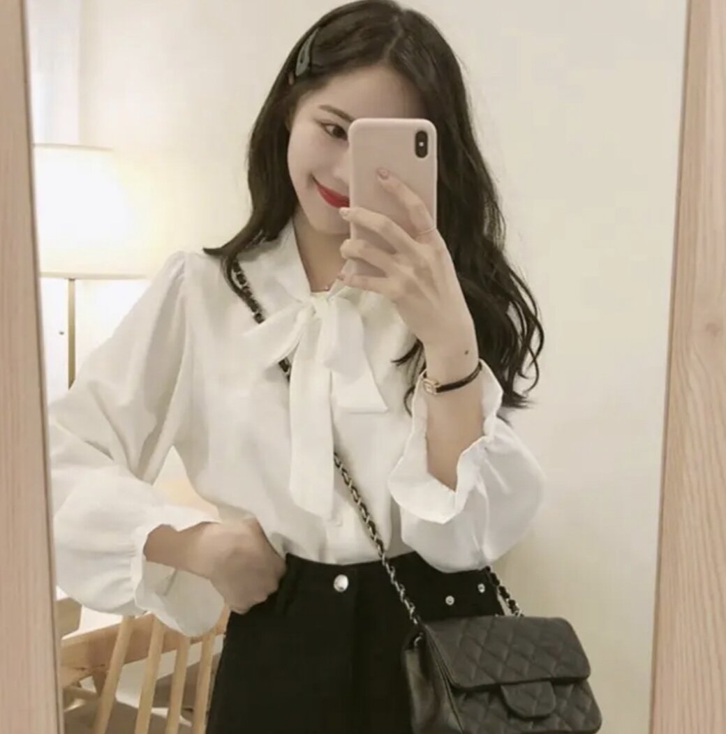 Áo kiểu nữ tay phồng thắt nơ teen