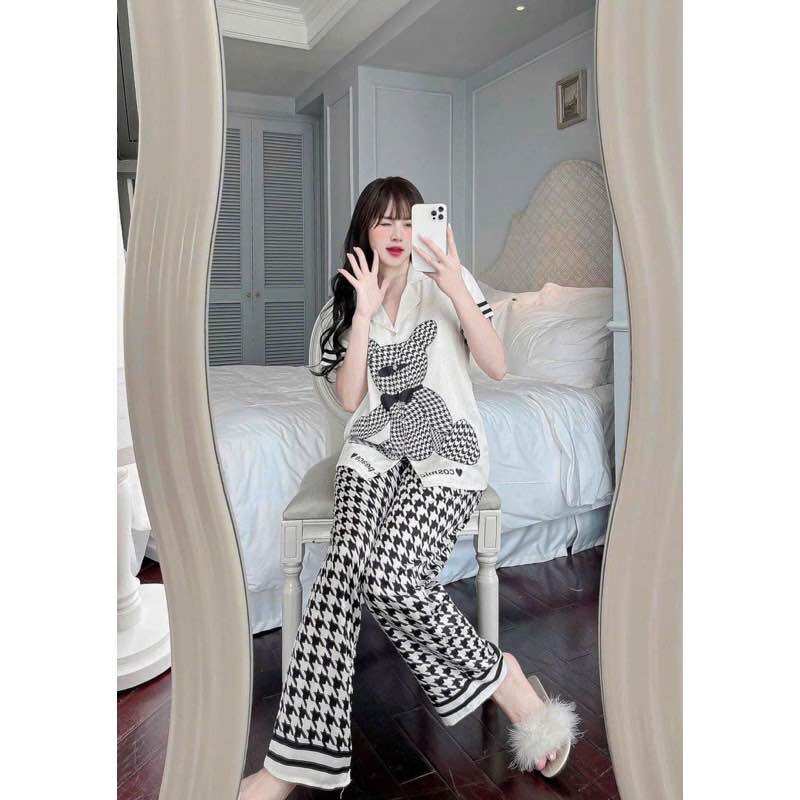 Bộ pijama Gấu ziczac lụa xước siêu xinh