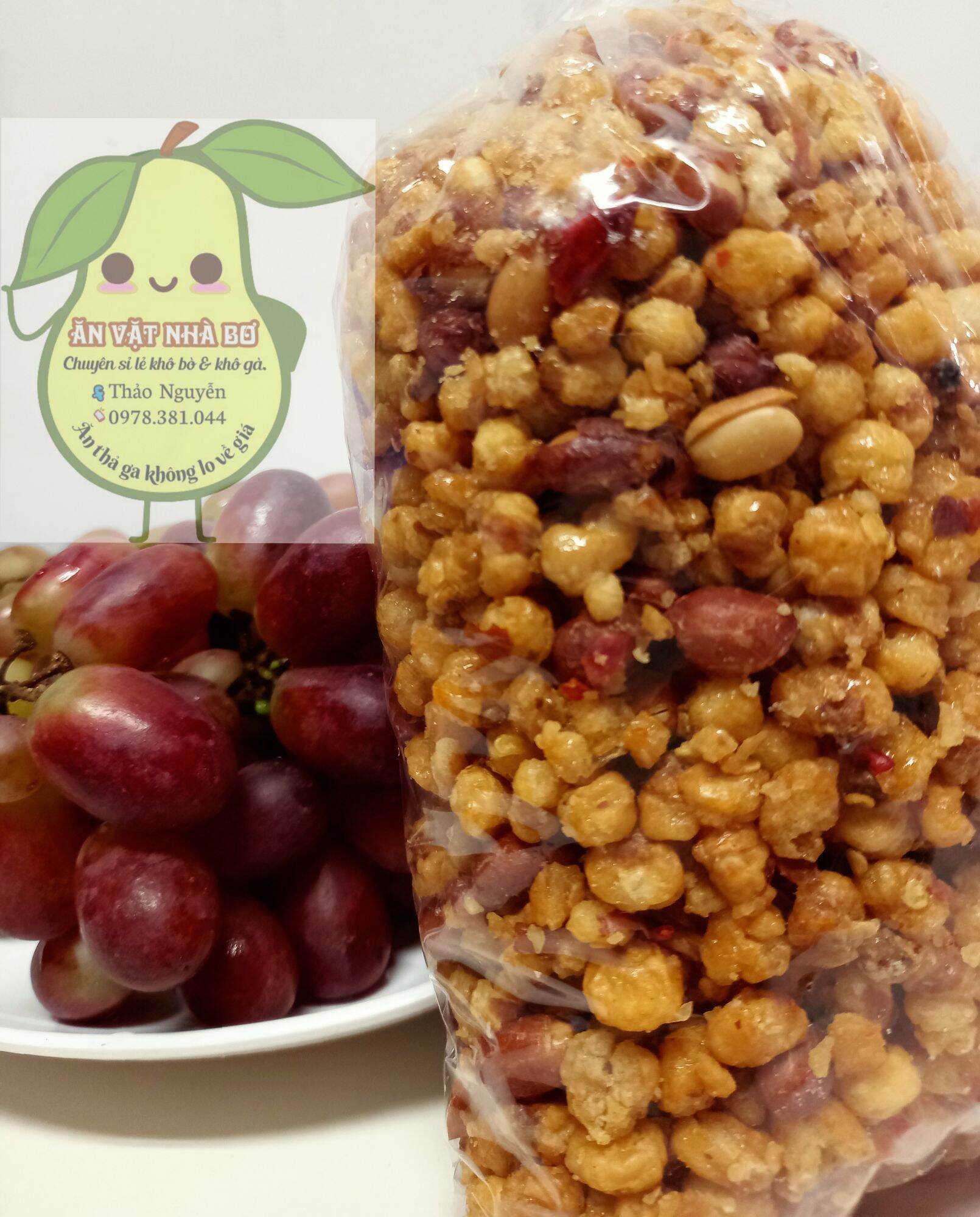 Bắp rang mắm tỏi mix đậu phộng - 1kg - Ăn vặt nhà Bơ