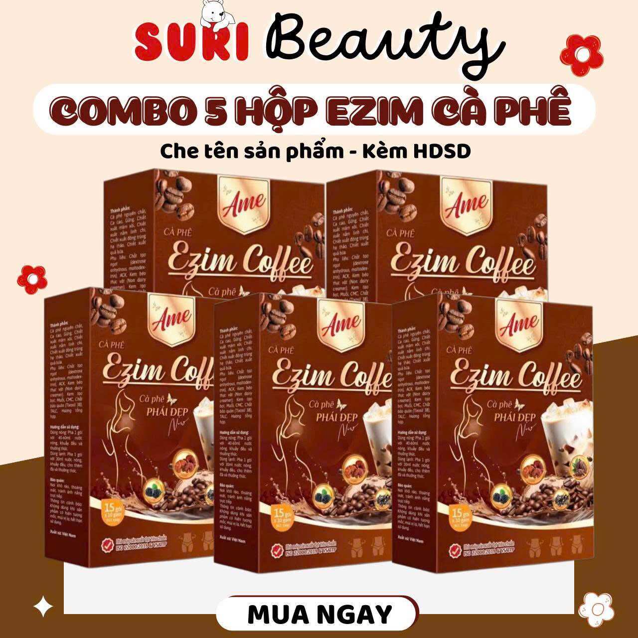 (THƯỚC ĐO + CHAI NHỰA) Combo 5 Hộp Giảm Cân Ezim Coffee Thơm Ngon Dễ Uống - 1 hộp 15 gói - giam 1-3kg - emo coffee