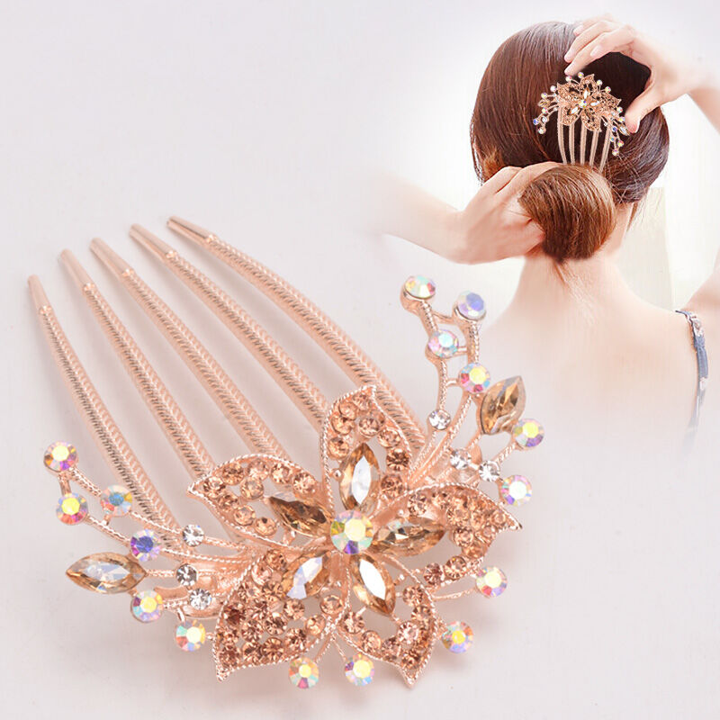 Lược chải tóc lược cài tóc búi tóc cho nữ trâm cài tóc phụ kiện tóc buộc đầu lược năm răng rhinestone bờm tóc phụ kiện tóc tóc búi tròn kim loại