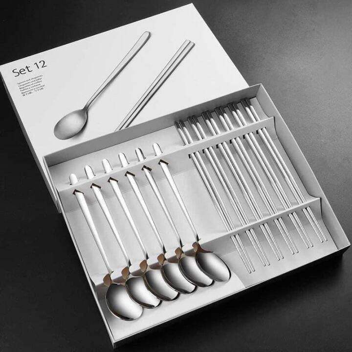 Sét 6 đôi đũa +6 thìa inox cao cấp chống gỉ sang chảnh .không còn phải no đũa mốc