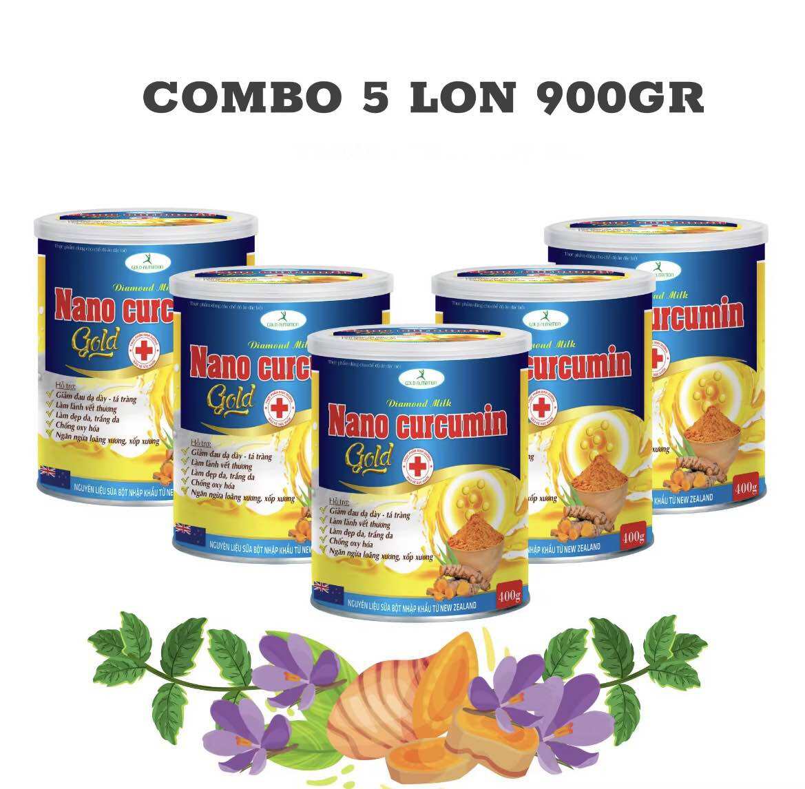 [ Combo 5H 900gr tặng hộp 150gr] Sữa nghệ nano curcumin gold ổn định huyết áp