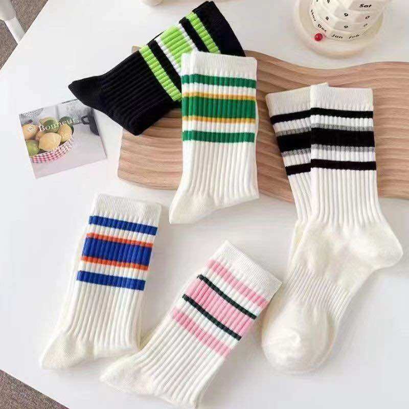 Set 5 vớ nữ cổ cao, vớ kẻ sắc màu