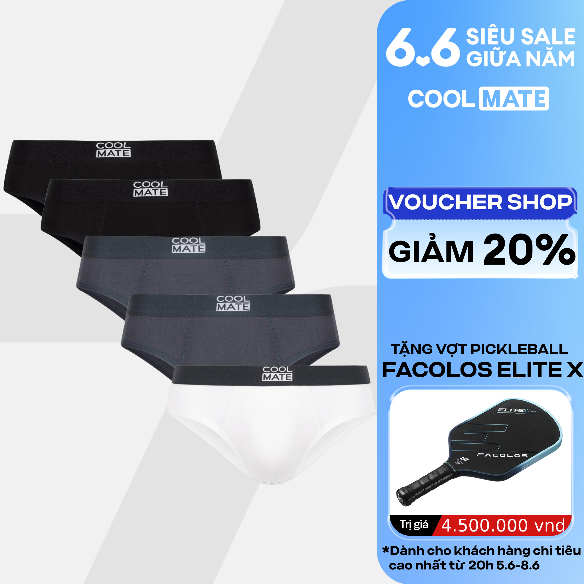 Combo 5 quần lót nam tam giác brief bamboo kháng khuẩn (ngẫu nhiên 2-3 màu) - Coolmate
