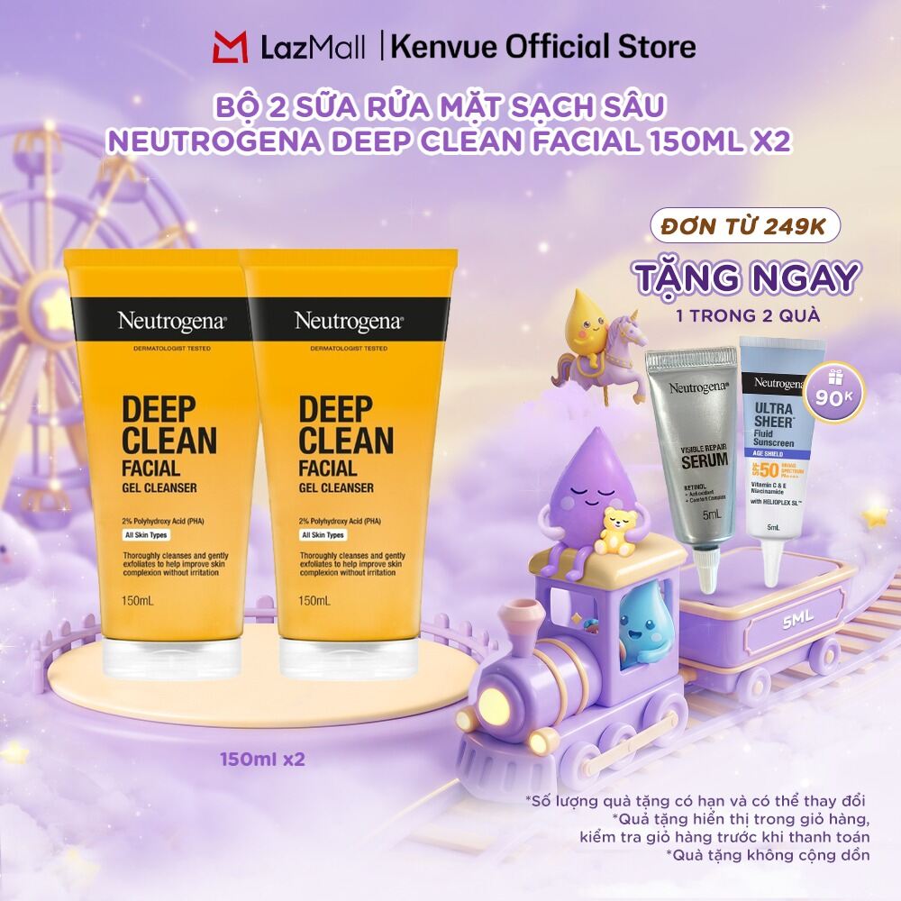 Combo Sữa rửa mặt làm sạch sâu cho DA DẦU NHẠY CẢM Neutrogena Deep Clean Facial Gel 150ml x2