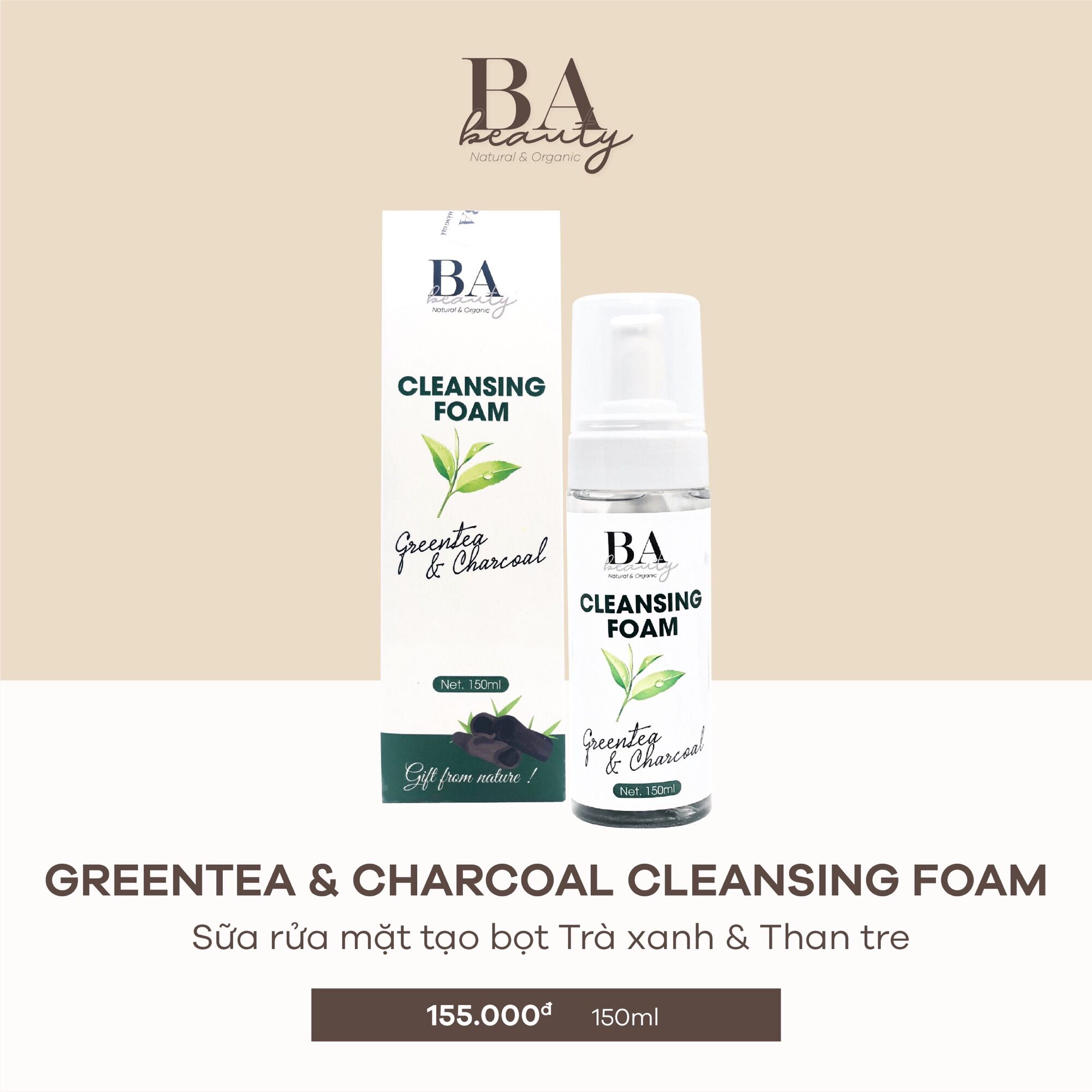 Sữa rửa mặt tạo bọt trà xanh than tre - Babeauty