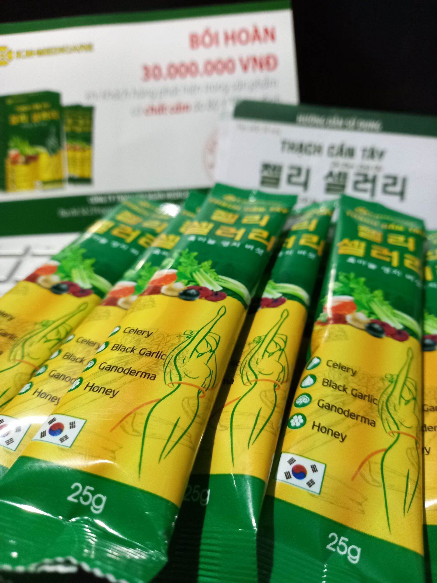 Thạch cần tây, linh chi, tỏi đen, hộp 10 gói