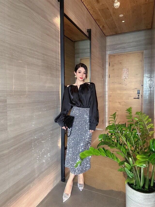 Chán váy kim sa dáng dài cạp chun2