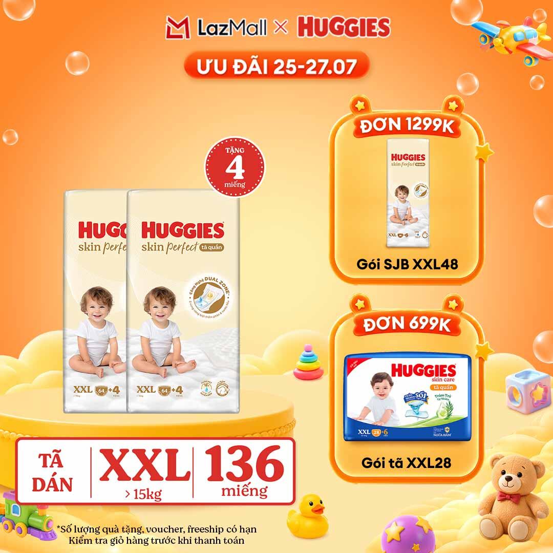 [30.7 QUÀ TẶNG ĐH 699K]  Combo 2 Tã quần Huggies Skin Perfect XXL size Mega Jumbo 64+4 miếng - Nhiều phiên bản