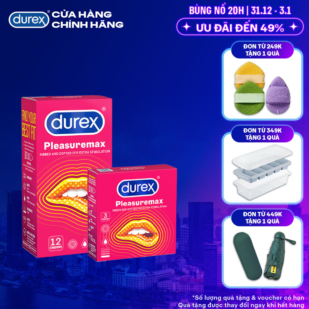  Bộ bao cao su Durex Pleasuremax gân gai size 56mm 1 hộp 12 bao và 1 hộp 3 bao 
