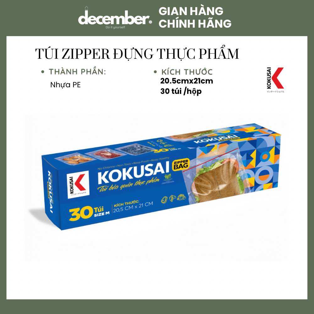 Túi zipper đựng thực phẩm KOKUSAI size M - 30 túi/hộp - December House