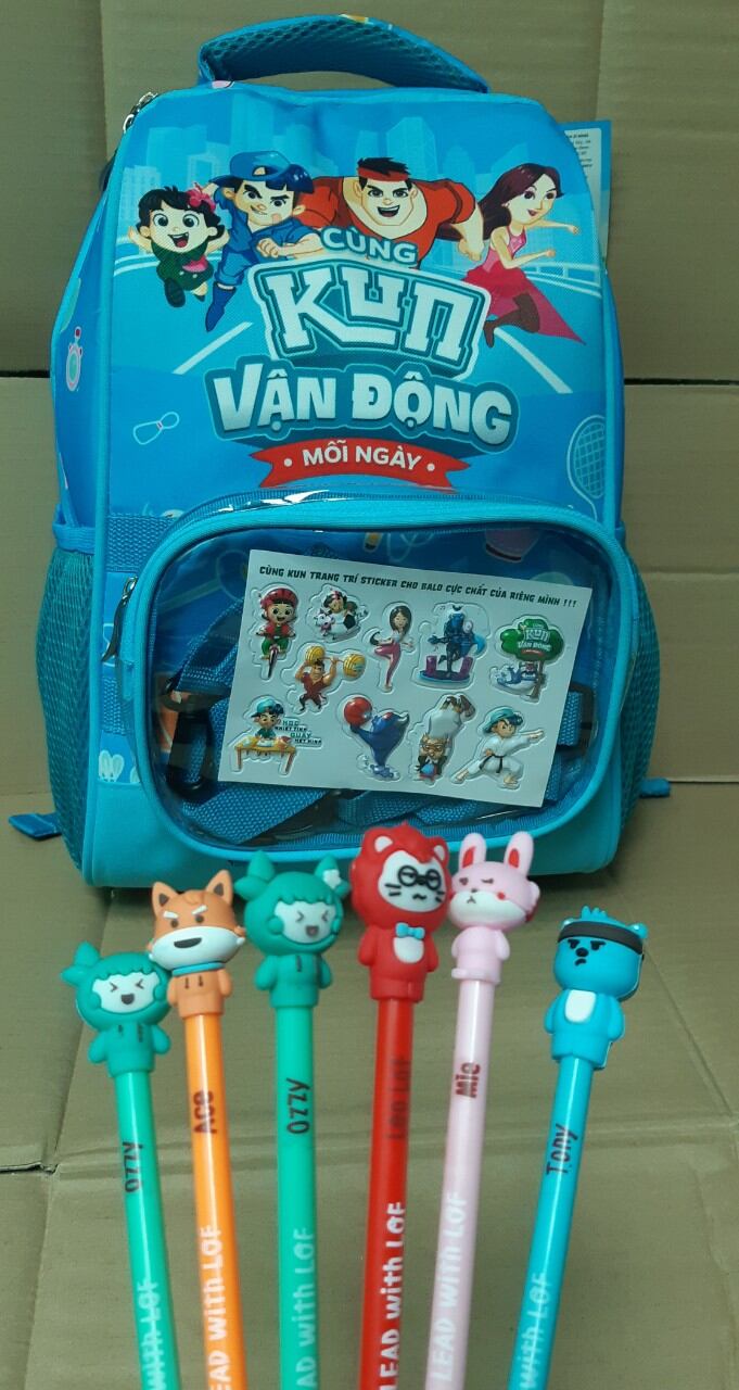 combo 1 Ba lô chống gù kun +1 bút kun dễ thương