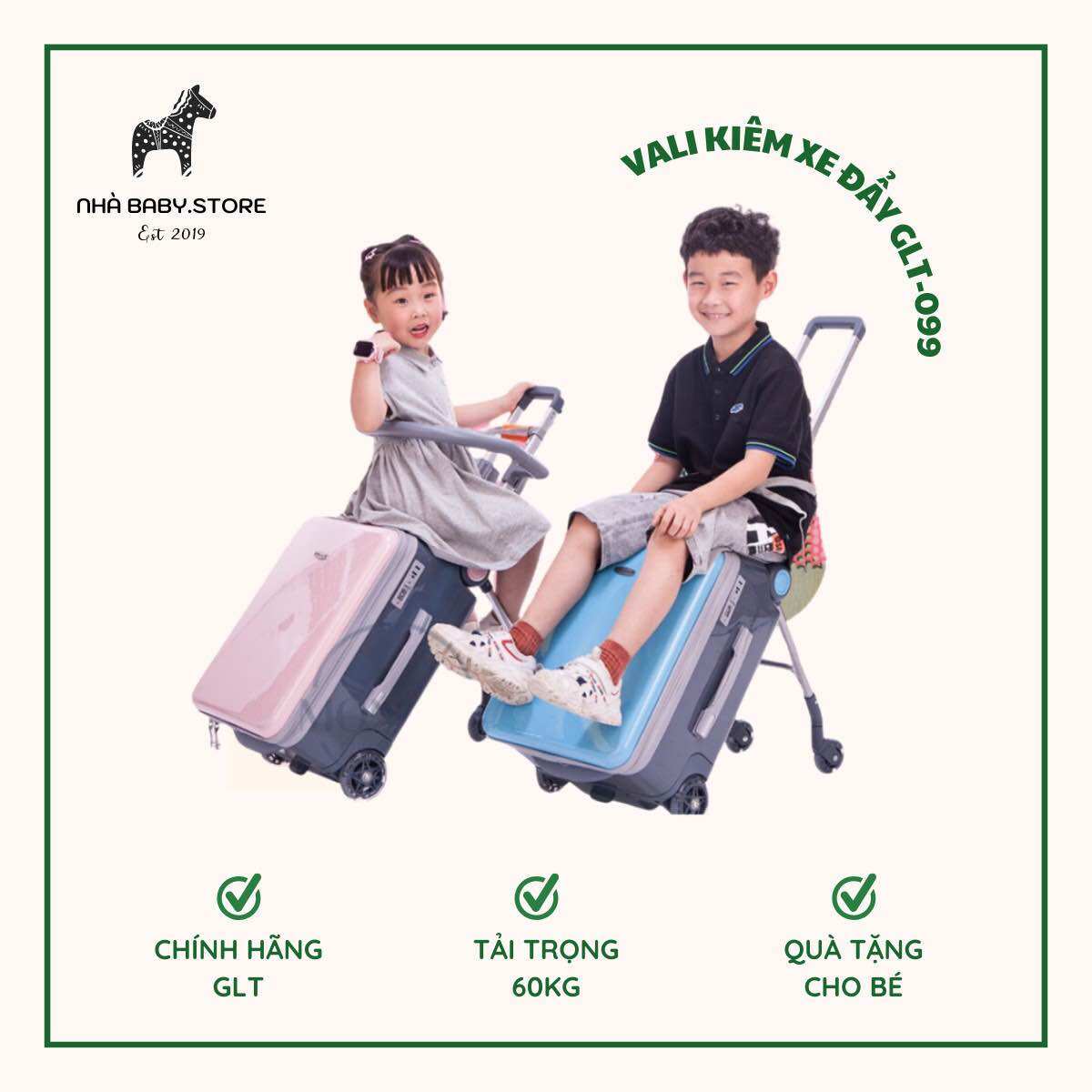 Vali kiêm xe đẩy cho bé glt-099 xách tay size 21,5l tải trọng lên đến 60kg