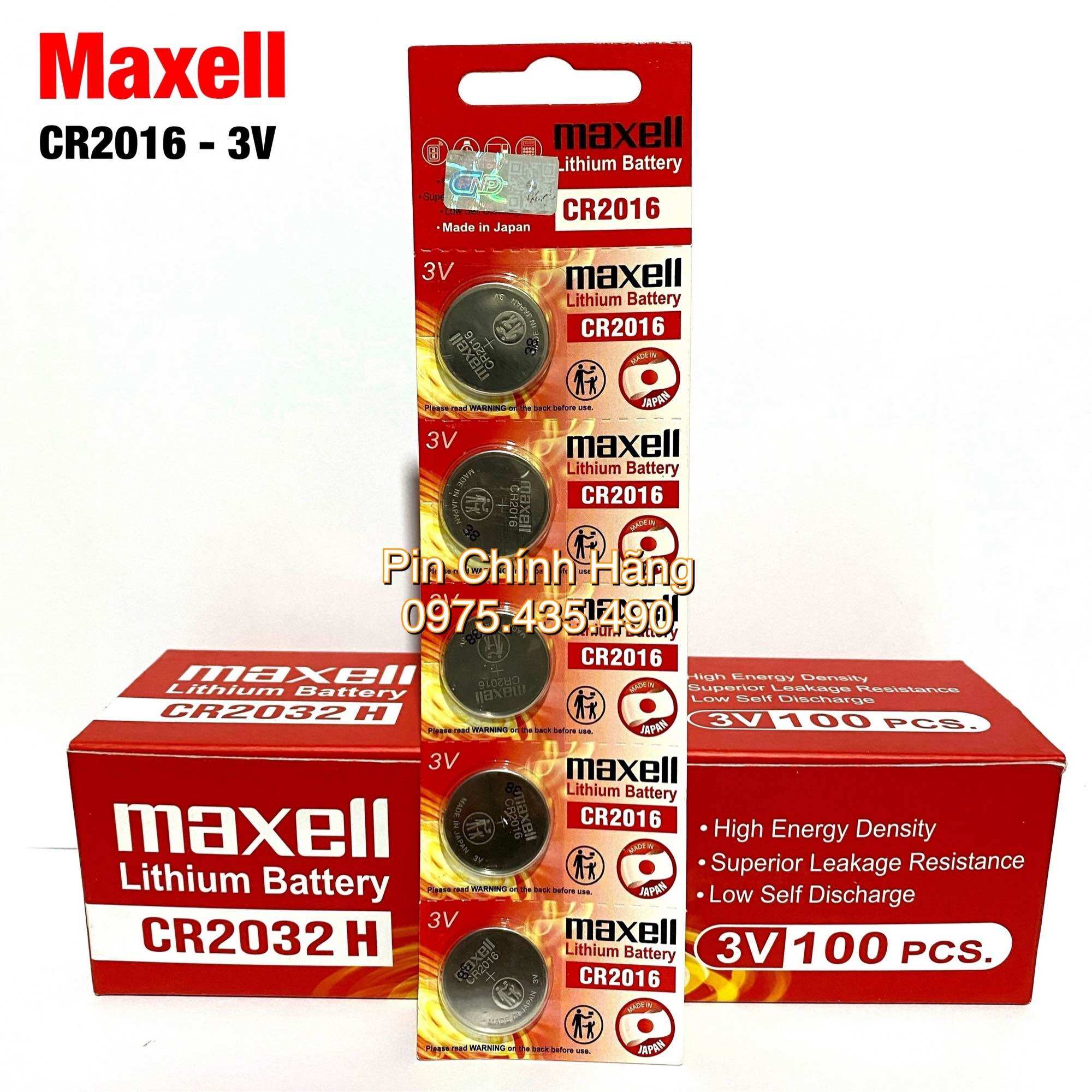 Pin CR2016 Maxell Lithium 3V Chính Hãng Vỉ 5 Viên Made in Japan