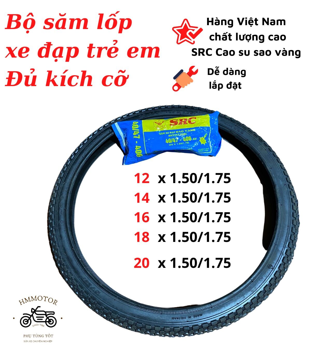 Săm lốp xe đạp trẻ em đủ kích cỡ 12 14 16 18 20