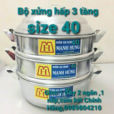(Video Sp)Bộ xửng hấp nhôm Mạnh Hùng 3 tầng size 40 (CHÍNH HÃNG),bộ xửng hấp bánh 3 tầng ,xửng hấp bánh bao,rau,hải sản