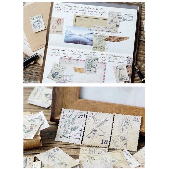 Set 46 sticker vintage tem thư