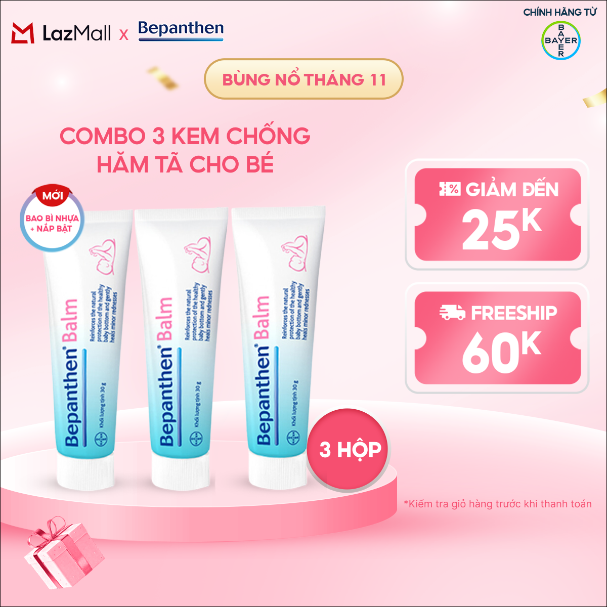 Combo 3 Kem Chống Hăm BEPANTHEN Balm Dạng Kem Mỡ Tuýp 30G x3