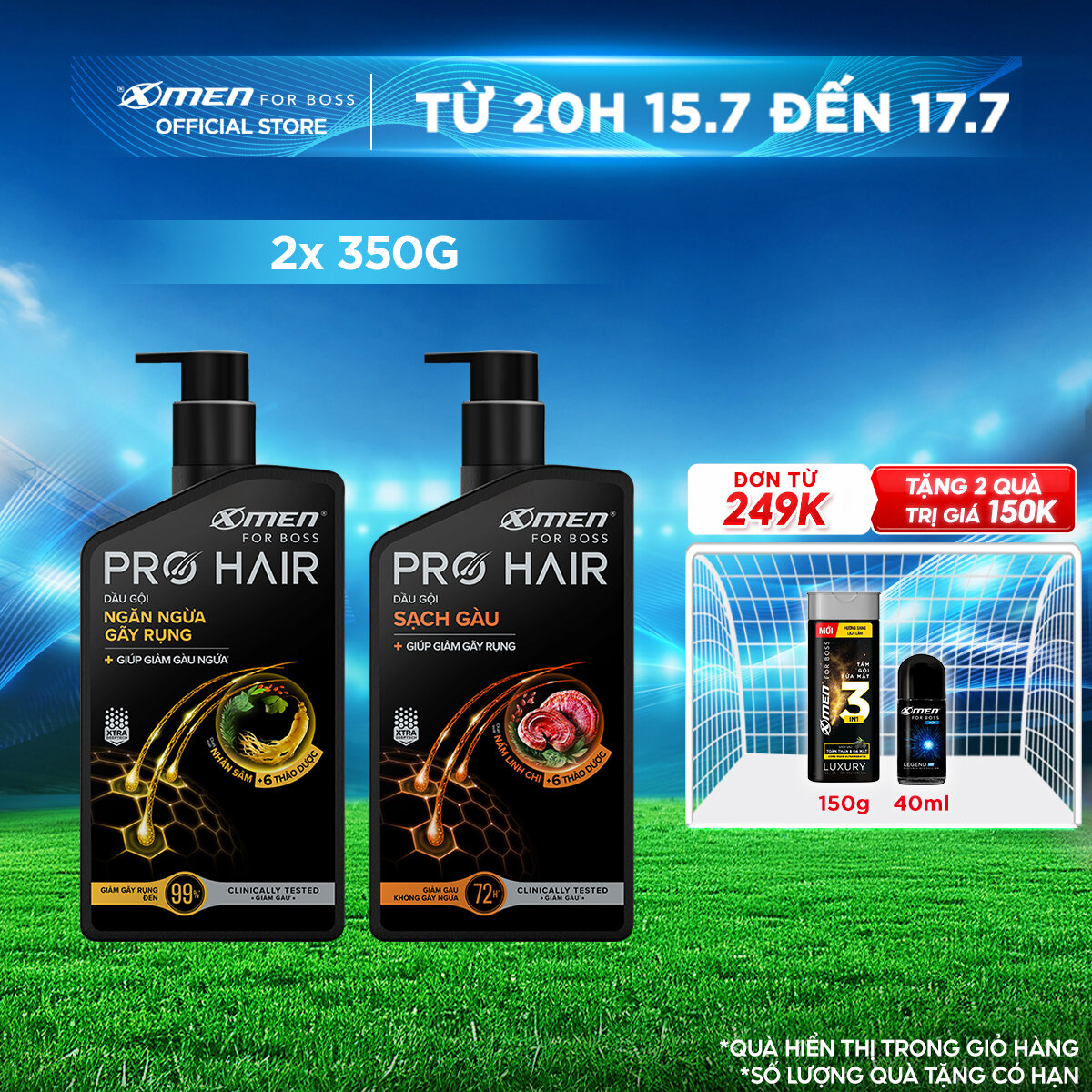 Combo 2 Dầu gội thảo dược Xmen for Boss Pro Hair Ngăn gãy rụng tóc 350g/Sạch Gàu 350g
