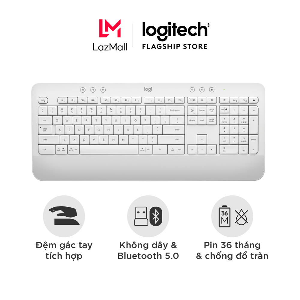 Bàn Phím Không Dây Logitech Signature K650 - Nhỏ gọn gác tay tích hợp tương thích Mac  Bluetooth & U