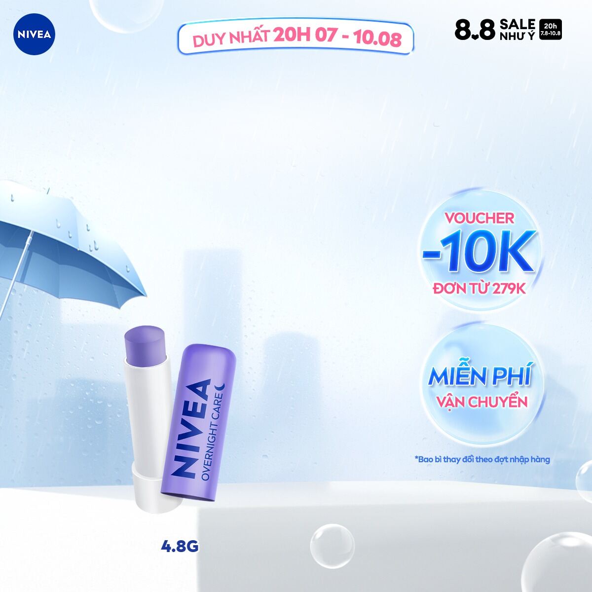 Son Dưỡng Môi NIVEA Không Dầu Khoáng (4.8 g)