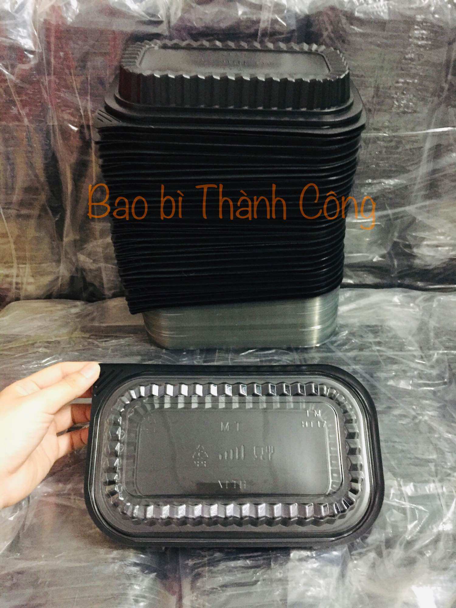 Lốc 50 cái hộp cơm đáy đen size 22x13x3,5cm - hàng chất lượng cao