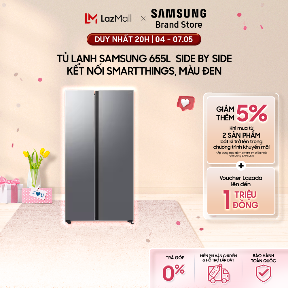 Tủ Lạnh SAMSUNG 655L  Side by Side –Kết Nối SmartThings, màu Đen/Bạc