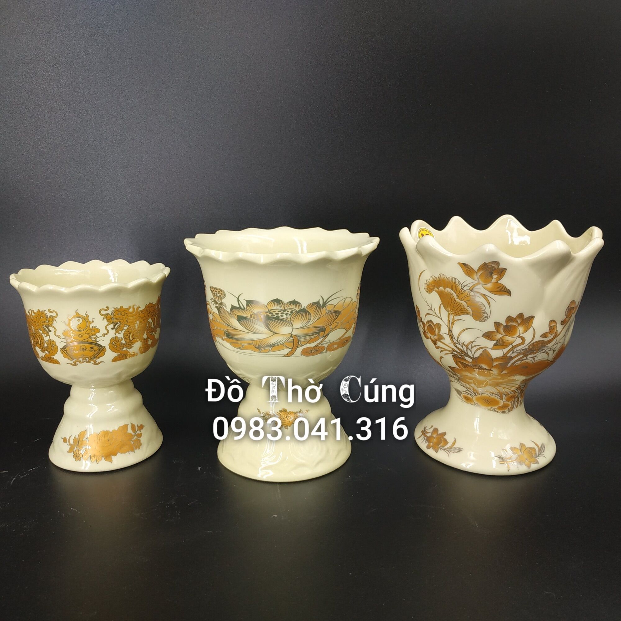 Ly đựng quả phật thủ bằng sứ màu vàng ngà