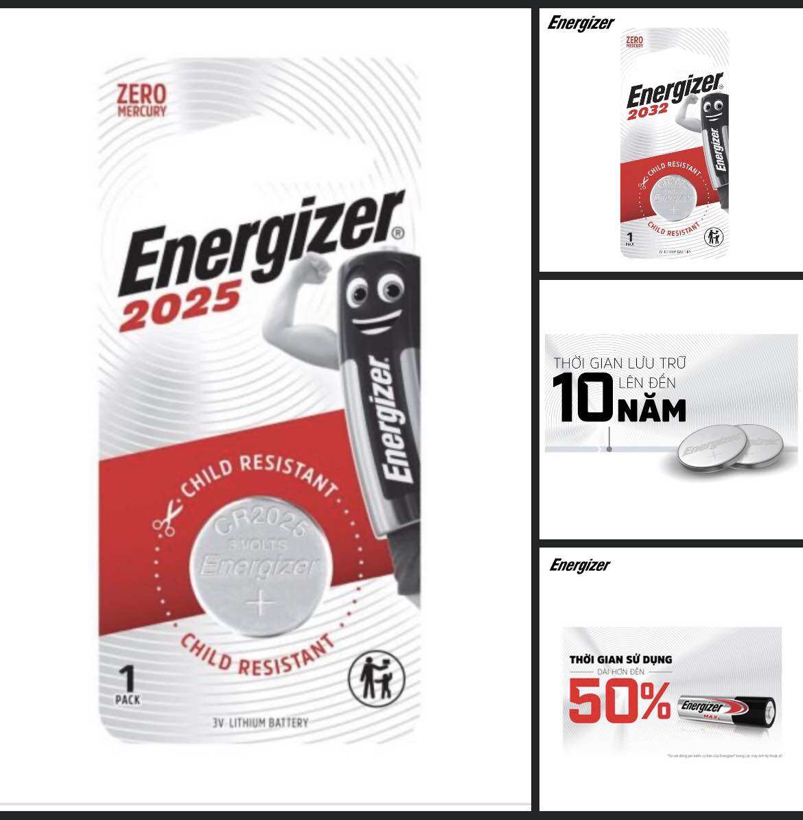 Combo 5 vĩ pin energizer 2032/2025 chính hãng cty 100%