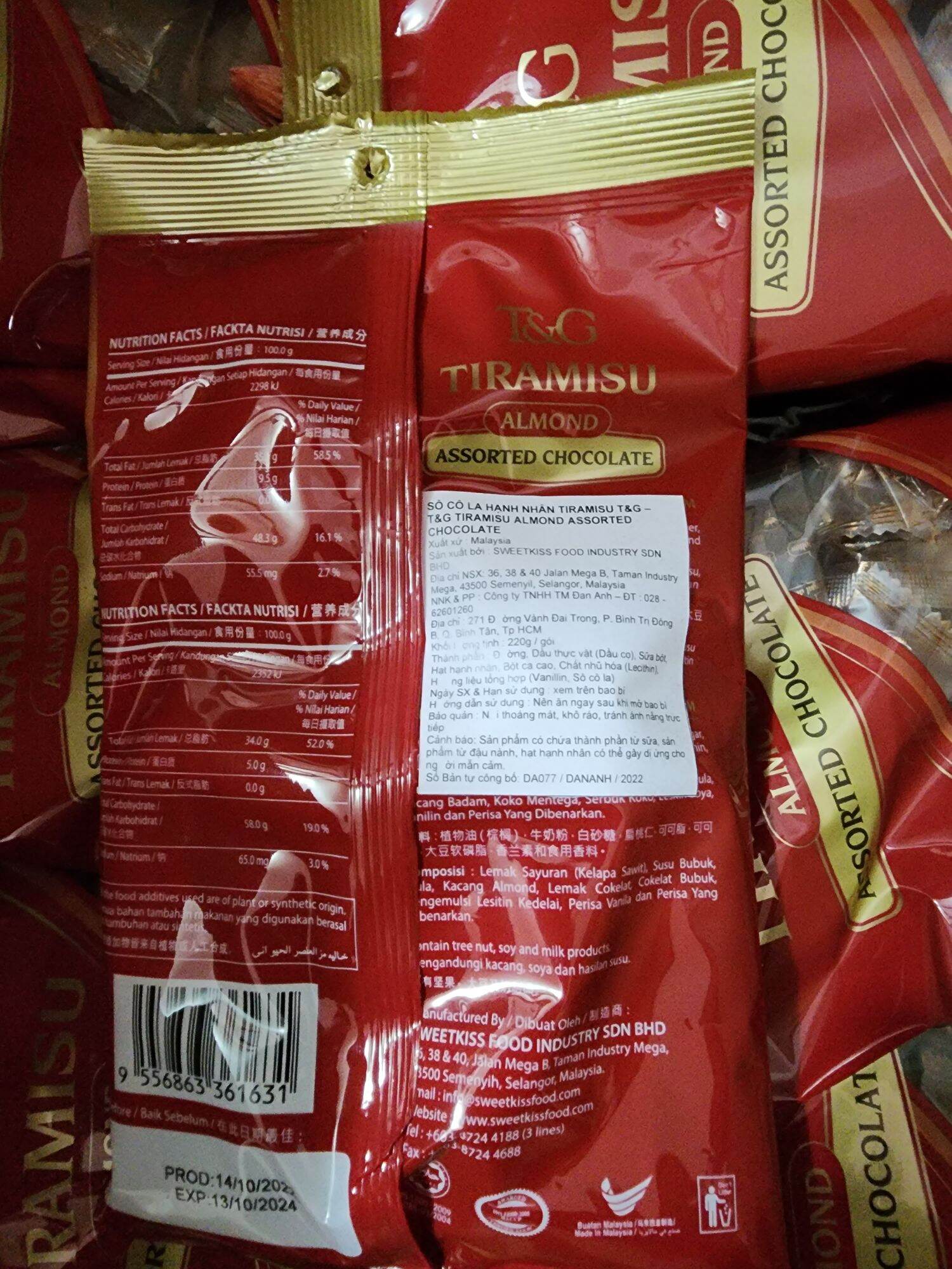 Chocolate Hạnh Nhân Đắng Tiramisu Đỏ 200g