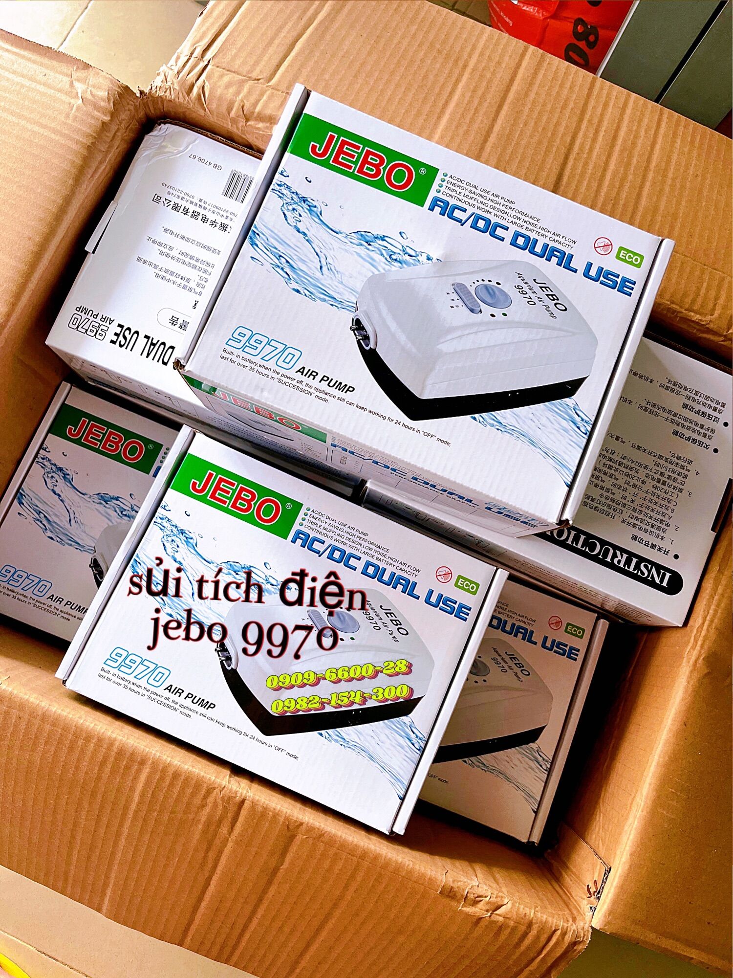 Máy sủi khí oxy 2 vòi tích điện jebo 9950 / jebo 9970 , sobo sb4000 sb10000 cho hồ cá