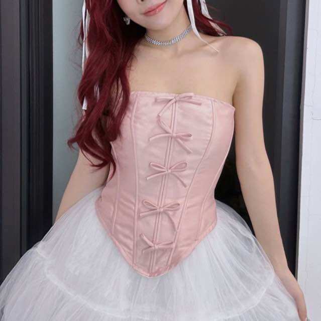 M244 Áo corset dáng dài đính nơ vải tafta cao cấp m244