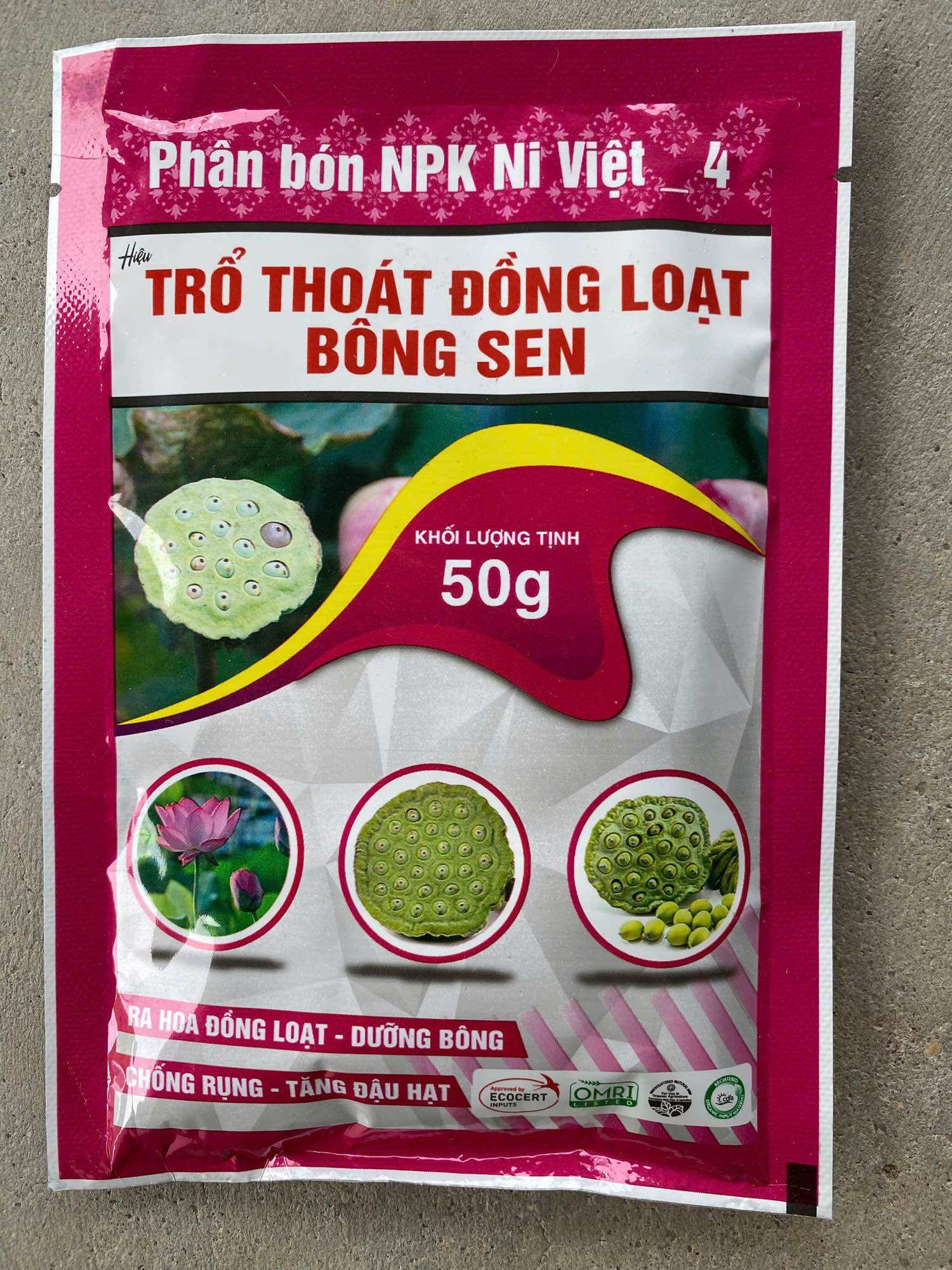 Trổ thoát đồng loạt bông sen (50g) - Ra hoa đồng loạt, dưỡng bông, chống rụng, tăng đậu hạt sen