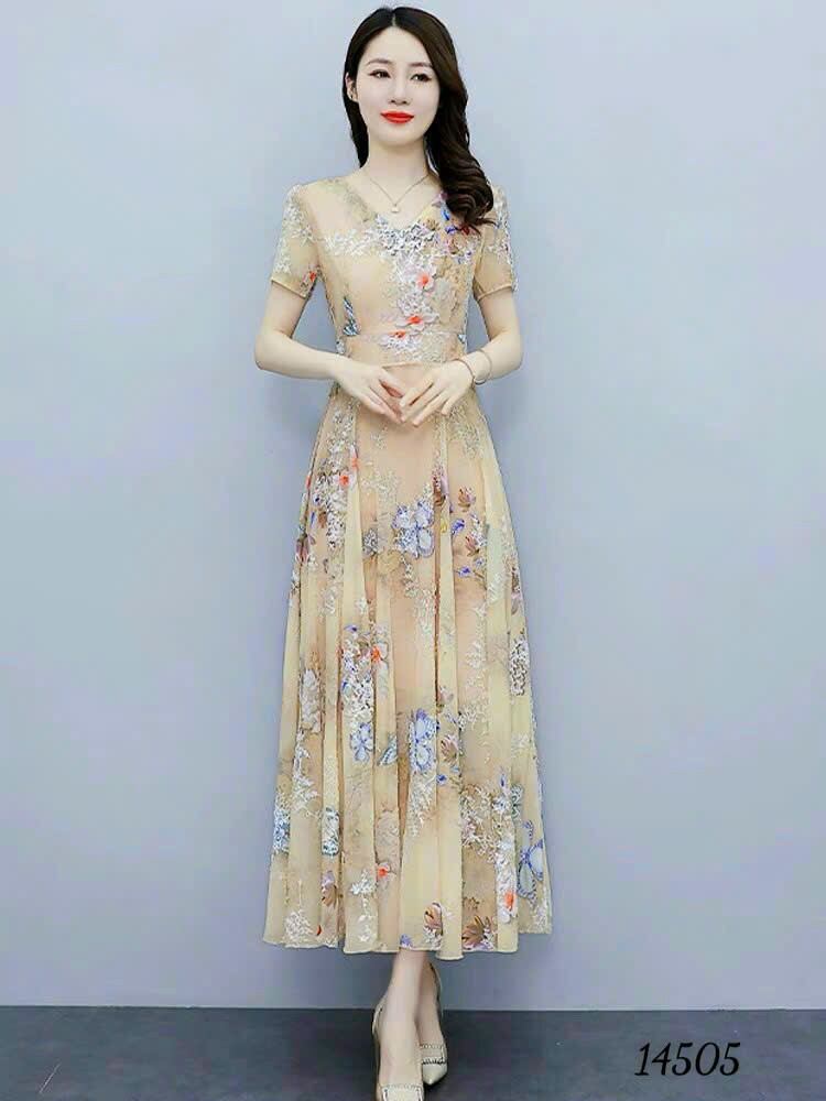 Đầm Hoa Chất Lụa Satin Dáng Dài Size 40kg đến 70kg
